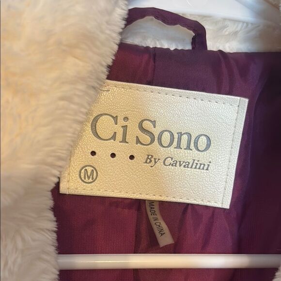 Ci Sono By Cavalini Cream and Purple Teddy Jacket with Colorblock Design Medium - Picture 4 of 5